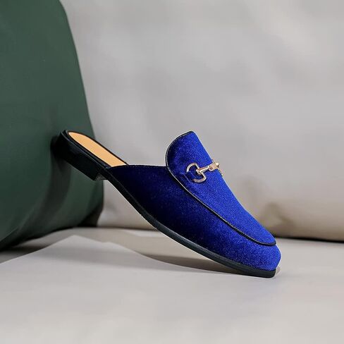 FLQL Mens Shoes Luxury Velvet Gold Buckle Slip-on Penny Loafers Casual Smoking Slippers Indoor Outdoor sandals Black Size 7-13 in Kuwait