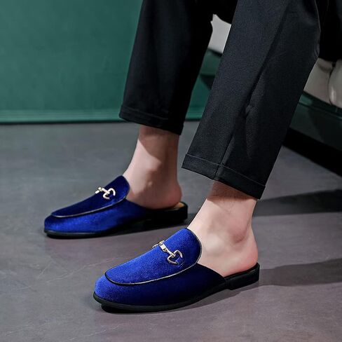 FLQL Mens Shoes Luxury Velvet Gold Buckle Slip-on Penny Loafers Casual Smoking Slippers Indoor Outdoor sandals Black Size 7-13 in Kuwait