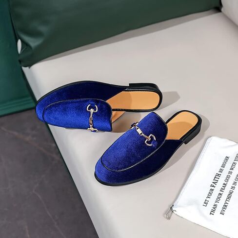 FLQL Mens Shoes Luxury Velvet Gold Buckle Slip-on Penny Loafers Casual Smoking Slippers Indoor Outdoor sandals Black Size 7-13 in Kuwait