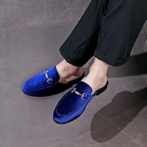 FLQL Mens Shoes Luxury Velvet Gold Buckle Slip-on Penny Loafers Casual Smoking Slippers Indoor Outdoor sandals Black Size 7-13 in Kuwait