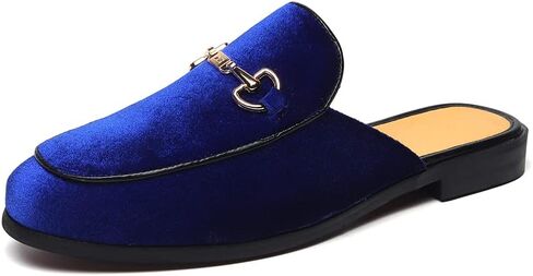FLQL Mens Shoes Luxury Velvet Gold Buckle Slip-on Penny Loafers Casual Smoking Slippers Indoor Outdoor sandals Black Size 7-13 in Kuwait