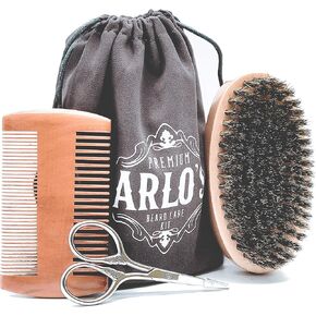 Arlo’s Deluxe 4-PC Beard Care Kit - Includes Dual-Sided Beard Comb, Professional Beard Brush, Stainless Steel Beard Scissors and Deluxe Carrying Bag in Kuwait