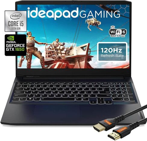 كمبيوتر محمول للألعاب Lenovo IdeaPad 3i مقاس 15.6 بوصة FHD 120 هرتز، Intel i5-11300H، لوحة مفاتيح بإضاءة خلفية، Wi-Fi 6، USB Type-C، NVIDIA GeForce GTX 1650، Windows 11، كابل HDMI (ذاكرة الوصول العشوائي 32 جيجابايت | 1 تيرابايت PCIe SSD) in Kuwait