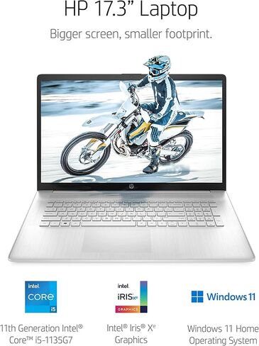 HP 2022 Newest 17 inch FHD Laptop, 11th Generation Intel Core i5-1135G7, 16 GB RAM, 512 GB PCle NVMe SSD, Intel Iris Xe Graphics, HDMI, WiFi, Bluetooth, Webcam, Windows 11 Home Bundle with JAWFOAL in Saudi Arabia
