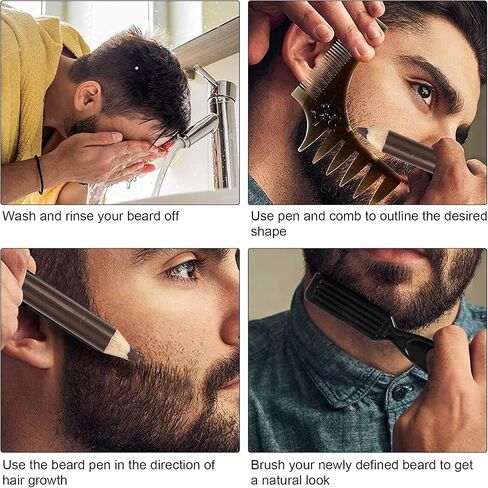 Beard Lineup Pen,ANGGREK White Hairline Pen Professional Beard Pencil Filler Household Beard Pencil Liner Shaping Styling Tool(White) in Kuwait
