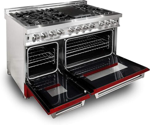 ZLINE 48" 6.0 cu. ft. Dual Fuel Range with Gas Stove and Electric Oven with Color Options (RA48) (Gloss Red) in Saudi Arabia
