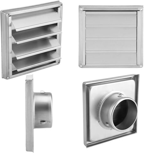 Wall Air Vent Grille, Stainless Steel Square Tumble Dryer Extractor Fan Outlet Silver For Maximum Exhausting Flow To Stop Unpleasant Odors Noises in Kuwait