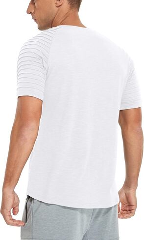 NITAGUT Men's Muscle Workout T-Shirt Pleated Raglan Short Sleeve Gym Athletic Fashion Tee Top in Saudi Arabia