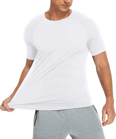 NITAGUT Men's Muscle Workout T-Shirt Pleated Raglan Short Sleeve Gym Athletic Fashion Tee Top in Saudi Arabia