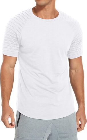 NITAGUT Men's Muscle Workout T-Shirt Pleated Raglan Short Sleeve Gym Athletic Fashion Tee Top in Saudi Arabia