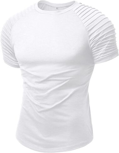 NITAGUT Men's Muscle Workout T-Shirt Pleated Raglan Short Sleeve Gym Athletic Fashion Tee Top in Saudi Arabia