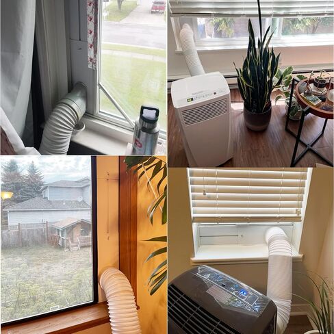 Portable AC Window Kit with 2-in-1 Coupler for Exhaust Hose with 5.0" or 5.9" Diameter, Universal Air Conditioner Window Vent Kit with 4 Adjustable Slide Seal Plates Length from 17" to 60" in Kuwait