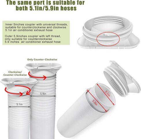 Portable AC Window Kit with 2-in-1 Coupler for Exhaust Hose with 5.0" or 5.9" Diameter, Universal Air Conditioner Window Vent Kit with 4 Adjustable Slide Seal Plates Length from 17" to 60" in Kuwait