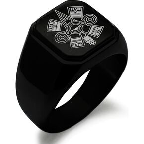 Stainless Steel Aztec Ollin Third Eye Rune Symbol Square Flat Top Biker Style Polished Ring in Kuwait