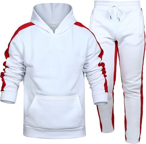 WFEI Fashion Men Sports Sets Tracksuit Autumn New Men's Hoodies + Sweatpants Two Piece Suit Hooded Casual Sets Male Clothes,White,S in Saudi Arabia