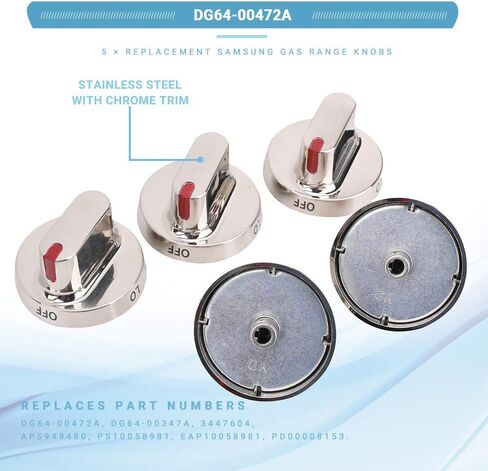 5 عبوات DG64-00472A DG64-00347A مجموعة مقابض الموقد للفرن ومقبض الفولاذ المقاوم للصدأ بديل لـ Samsung NX58F5300SS NX58F5500SS FX510BGS FX710BGS نطاق الغاز استبدال 3447604 AP5949480 PS10058981 in Kuwait