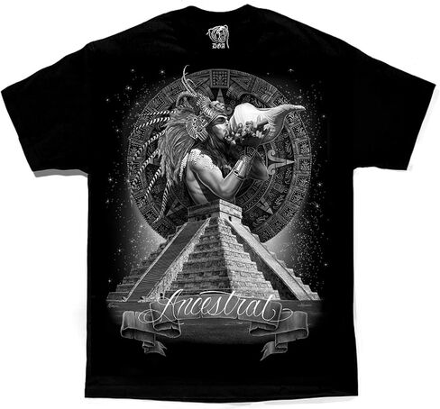 Ancestral Aztec Warrior Mayan Calendar Chicano Art by David Gonzales DGA T Shirt in Saudi Arabia