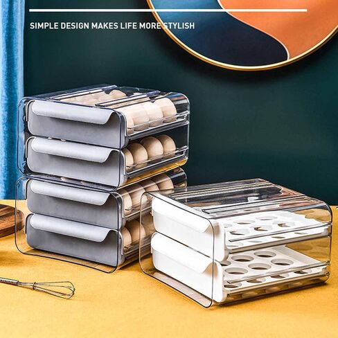 حامل بيض بسعة كبيرة 32 شبكة للثلاجة، نوع الدرج، صندوق منظم لحاوية تخزين البيض، صندوق بيض طازج للثلاجة، كرتونة بيض شفافة للتخييم، تناسب بيضة 16 × 2 in Kuwait