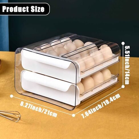 حامل بيض بسعة كبيرة 32 شبكة للثلاجة، نوع الدرج، صندوق منظم لحاوية تخزين البيض، صندوق بيض طازج للثلاجة، كرتونة بيض شفافة للتخييم، تناسب بيضة 16 × 2 in Kuwait