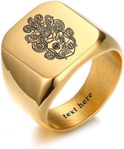 ZKXXJ Custom Family Crest Ring for Men,Personalized Name/Date/Logo/Family Crest/Arm Coat/National Emblem Signet Band Stainless Steel Engraved Rings for Dad,Husband,Boyfriend,Uncle,Nephew in Saudi Arabia