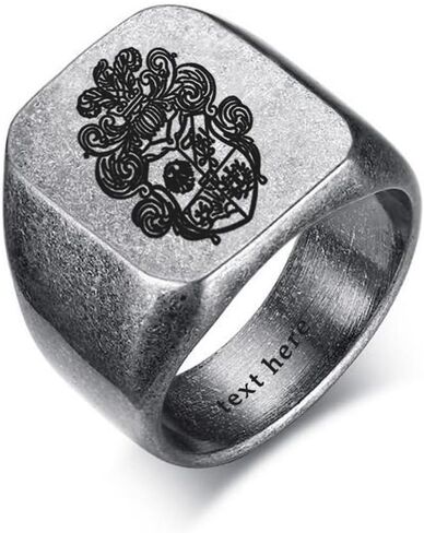 ZKXXJ Custom Family Crest Ring for Men,Personalized Name/Date/Logo/Family Crest/Arm Coat/National Emblem Signet Band Stainless Steel Engraved Rings for Dad,Husband,Boyfriend,Uncle,Nephew in Saudi Arabia