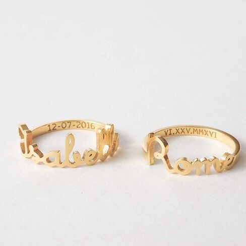 GLAVEHO Personalized Name Ring 14K Solid Gold Custom Name Plate Stacking Ring Real Gold Engrave Word Name Initial Ring for Women Men Girl (14k gold-yellow gold color) in Saudi Arabia
