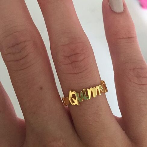 GLAVEHO Personalized Name Ring 14K Solid Gold Custom Name Plate Stacking Ring Real Gold Engrave Word Name Initial Ring for Women Men Girl (14k gold-yellow gold color) in Saudi Arabia