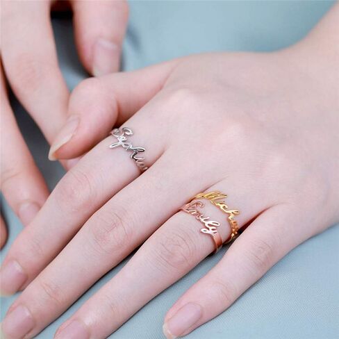 GLAVEHO Personalized Name Ring 14K Solid Gold Custom Name Plate Stacking Ring Real Gold Engrave Word Name Initial Ring for Women Men Girl (14k gold-yellow gold color) in Saudi Arabia