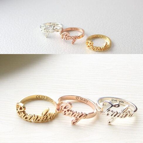 GLAVEHO Personalized Name Ring 14K Solid Gold Custom Name Plate Stacking Ring Real Gold Engrave Word Name Initial Ring for Women Men Girl (14k gold-yellow gold color) in Saudi Arabia