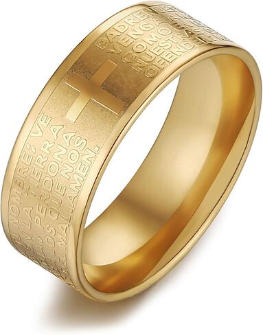 Scddboy 8mm Men's Stainless Steel Bible Verse Christian Lord's Prayer Cross Ring Polished Wedding Ring in Saudi Arabia