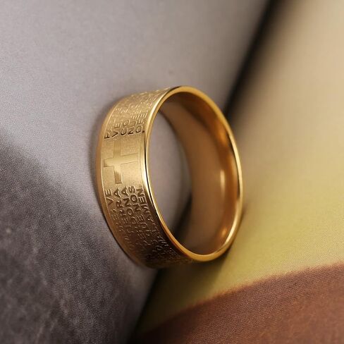 Scddboy 8mm Men's Stainless Steel Bible Verse Christian Lord's Prayer Cross Ring Polished Wedding Ring in Saudi Arabia