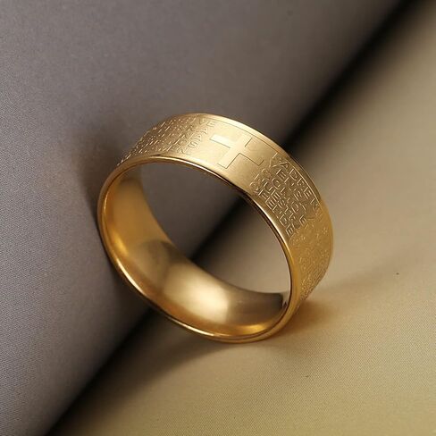 Scddboy 8mm Men's Stainless Steel Bible Verse Christian Lord's Prayer Cross Ring Polished Wedding Ring in Saudi Arabia