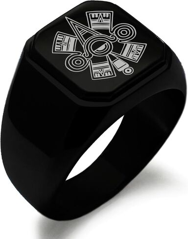 Stainless Steel Aztec Ollin Third Eye Rune Symbol Square Flat Top Biker Style Polished Ring in Kuwait