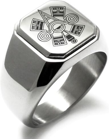 Stainless Steel Aztec Ollin Third Eye Rune Symbol Square Flat Top Biker Style Polished Ring in Saudi Arabia