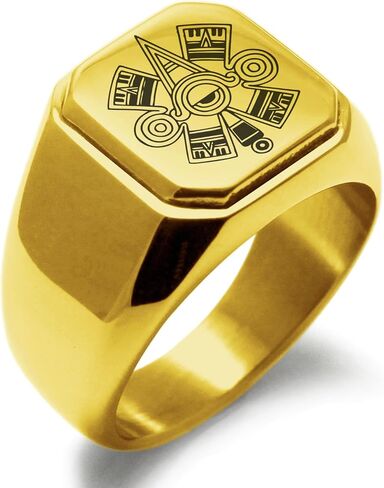 Stainless Steel Aztec Ollin Third Eye Rune Symbol Square Flat Top Biker Style Polished Ring in Saudi Arabia