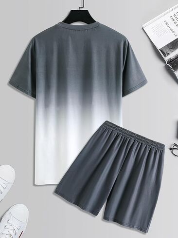 WDIRARA Men's 2 Piece Outfits Letter Print Color Block Tee and Drawstring Shorts Set in Saudi Arabia