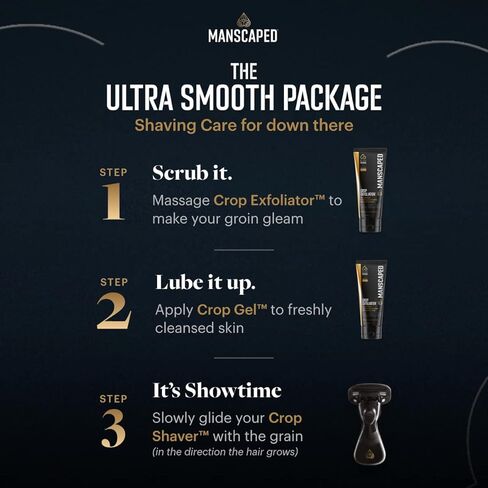 MANSCAPED® The Ultra Smooth Package, Male Hygiene Shaving Bundle, Includes The Crop Shaver™ Groin Razor with Replacement Blades​, Crop Gel™ Ball Shaving Gel, and Crop Exfoliator™ Ball Exfoliator in Kuwait