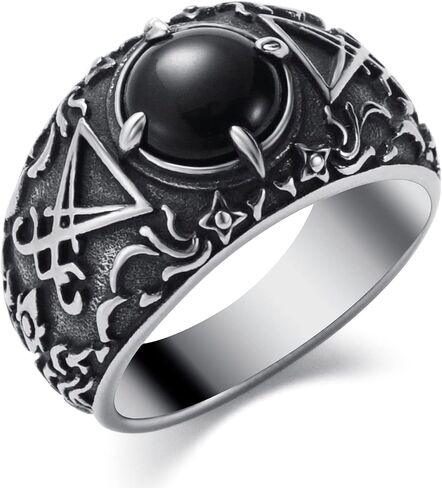 Satanic Ring Baphomet Goat Satan Devil Sigil of Lucifer Rings for Men Women Stainless Steel Gothic Punk Rings Jewelry Size 7-13 in Kuwait