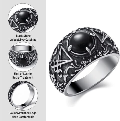 Satanic Ring Baphomet Goat Satan Devil Sigil of Lucifer Rings for Men Women Stainless Steel Gothic Punk Rings Jewelry Size 7-13 in Kuwait