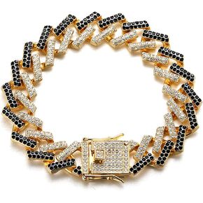 Halukakah Diamond Cuban Link Gold Chain for Men Iced Out,15MM 18k Real Gold Plated/Platinum White Gold Finish Choker Necklace,Multicolor FUJI Mountain Blue/Red/Black/Clear Lab Diamonds Prong Set,Gift for Him