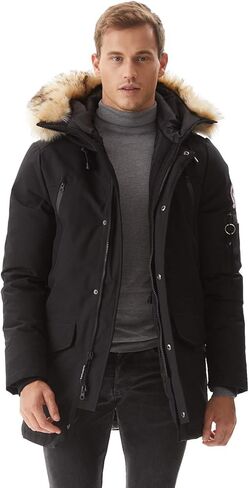 Molemsx Long Jacket For Men Down Coats For Men, Men's Winter Jacket Warm Parka Puffer Jacket Men's Down Jackets & Coats Winter Down Jacket for Cold Weather with Hood Faux-Fur Trim Black L-Regular in Saudi Arabia