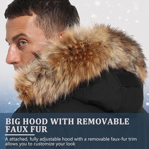 Molemsx Long Jacket For Men Down Coats For Men, Men's Winter Jacket Warm Parka Puffer Jacket Men's Down Jackets & Coats Winter Down Jacket for Cold Weather with Hood Faux-Fur Trim Black L-Regular in Saudi Arabia