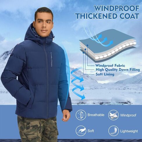 CAMELSPORTS Men’s Down Jacket Hooded Windproof Puffer Jacket Lightweight Thicken Warm Winter Parka Coat in Saudi Arabia