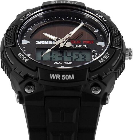Fanmis Men's Solar Powered Casual Quartz Wrist Watch Analog Digital Multifunctional Black Sports Watch in Saudi Arabia