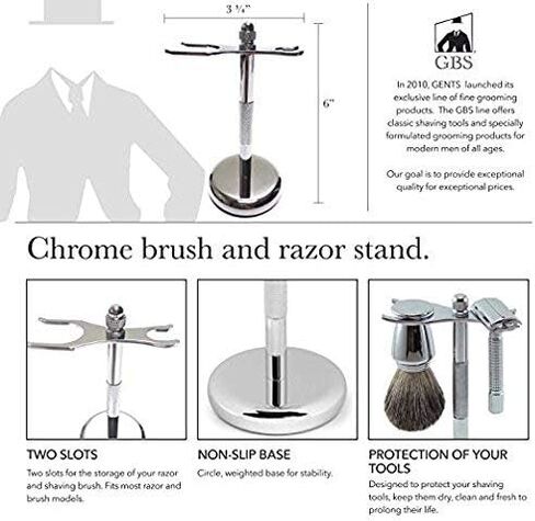 G.B.S Vintage Chrome Razor and Brush Stand - Any Brush and Razor Will Prolong Wet Shaving Tools Compatible with DE Razors & Manual Razor| Christmas Day Gift, Thanksgiving Day Gift Father's Day Gift in Saudi Arabia