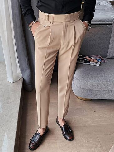 Apornipal Men's Suit Pants Slim Fit Straight Trousers British Style Business Formal Wear Dress Pants in Kuwait