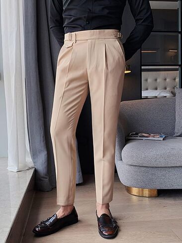 Apornipal Men's Suit Pants Slim Fit Straight Trousers British Style Business Formal Wear Dress Pants in Kuwait