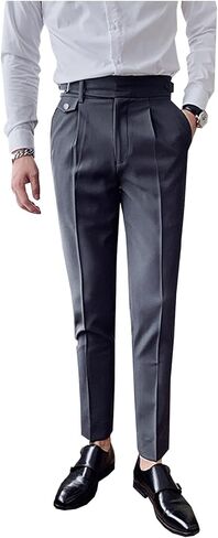 Apornipal Men's Suit Pants Slim Fit Straight Trousers British Style Business Formal Wear Dress Pants in Kuwait