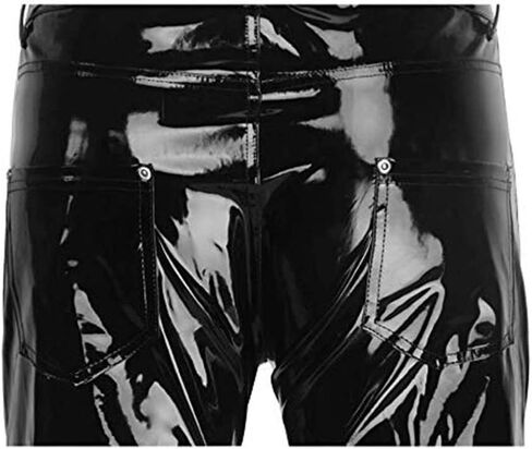 DISKEY Men's PU Faux Leather Pants Casual Long Slim Fit Straight Leg Bliker Pants in Saudi Arabia
