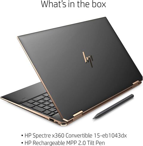 HP Spectre X360 شاشة لمس 15.6 بوصة 4K UHD 512 جيجابايت SSD + 32 جيجابايت Optane الجيل الحادي عشر i7 (ذاكرة الوصول العشوائي 16 جيجابايت، رباعي النواة i7-1165G7 يصل إلى 4.7 جيجا هرتز، Windows 10 Home، دقة 3840 × 2160) أسود داكن، 15-eb1043dx in Saudi Arabia